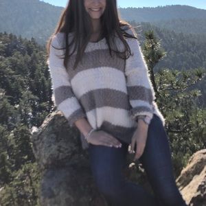 Worn once, fluffy striped boutique sweater